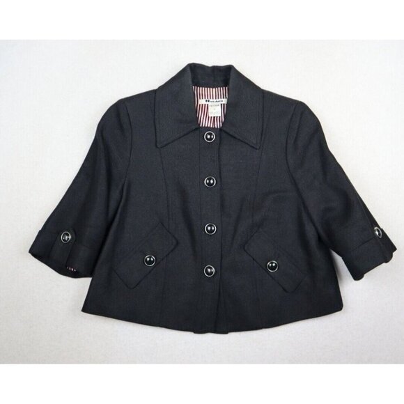 NYGARD COLLECTION WOMEN'S BLACK LINEN BLEND CROPPED SHORT SLEEVE JAKET - SIZE 2P - Picture 1 of 8